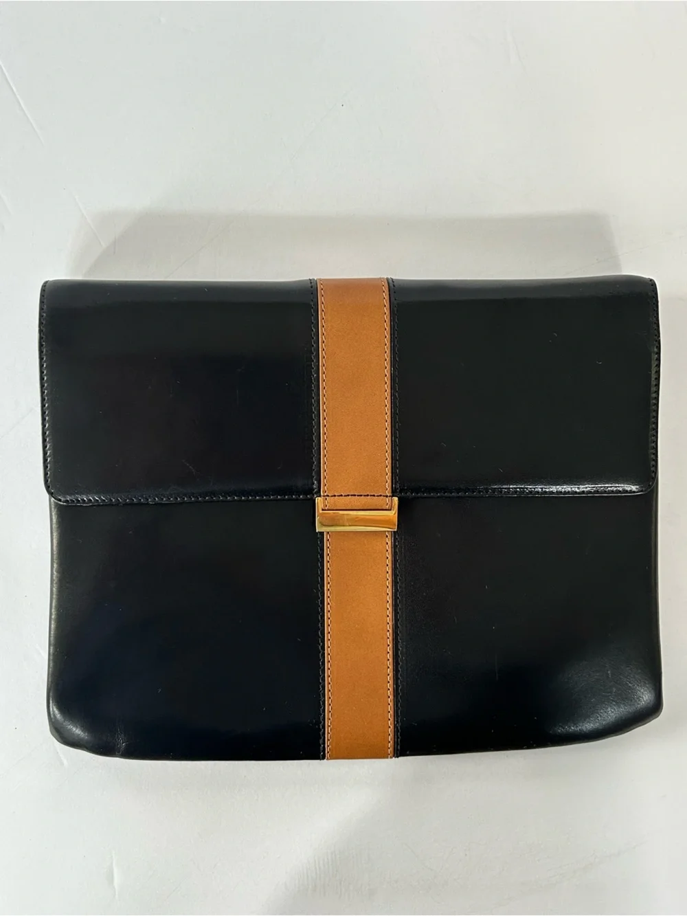 Black and Beige Color Block Leather Clutch Women’s